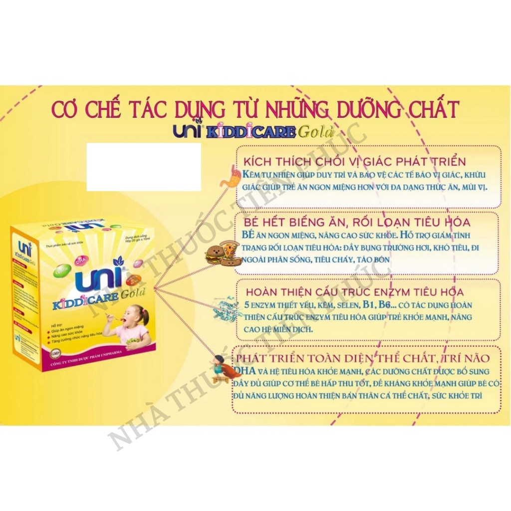 Siro Uni Kiddicare gold - Giúp bé ăn ngon, bổ sung kẽm cho bé, hết biếng ăn, lười ăn, tăng cường đề kháng Hộp 20 gói