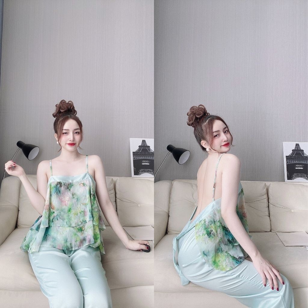 Đồ ngủ nữ sexy đồ bộ mặc nhà 2dây quần dài lụa cao cấp mềm mại xinh xắn