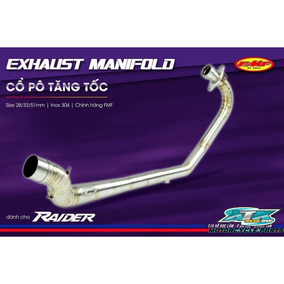 Cổ pô 2 khúc inox 304 FMF gia cố chắt chắn dành cho xe Exciter 150/ Winner ,sonic Raider Satria