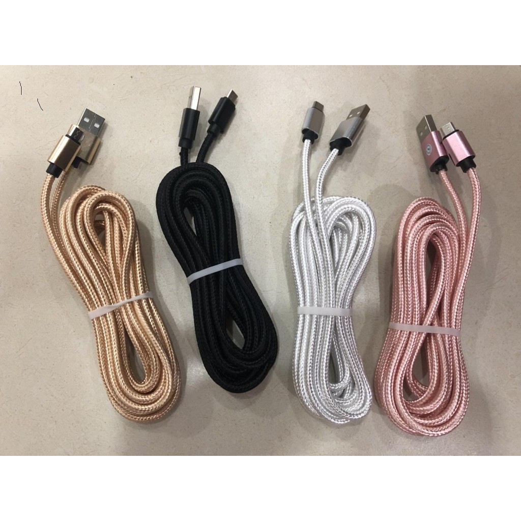 Cáp sạc, dây sạc điện thoại dài 1m, 2m, 3m bọc dù  hỗ trợ sạc nhanh cho iPhone/ micro Usb / Type C - giao màu ngẫu nhiên