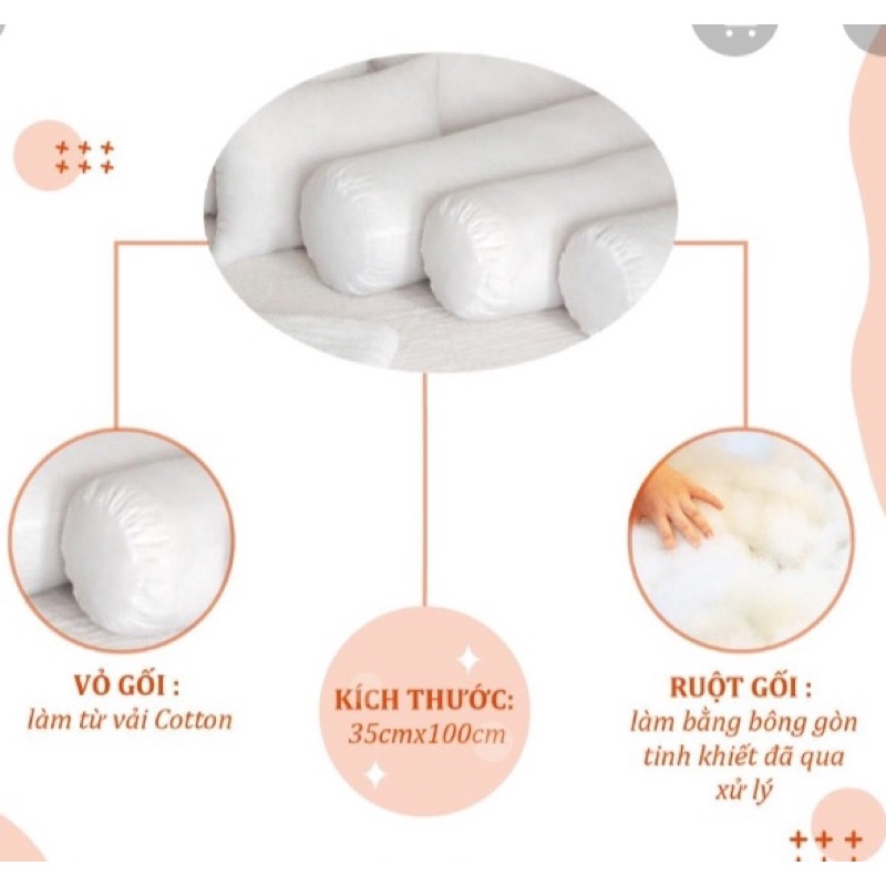 Ruột Gối ôm người lớn, ruột gối Bằng Bông Gòn trắng tự nhiên, kích thước 30x1m1 Giá rẻ