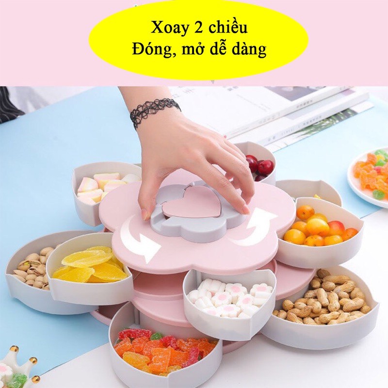 Khay đựng bánh kẹo Tết 2024 Giáp Thìn sang trọng, hộp để mứt Tết 2 tầng, hũ mức các loại hạt dưa, hướng dương bông sen.
