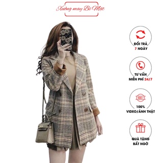  áo dạ kẻ nâu vắn tay hottren 2024 hàng quảng châu cao cấp với thiết kế sang trọng lịch sự 