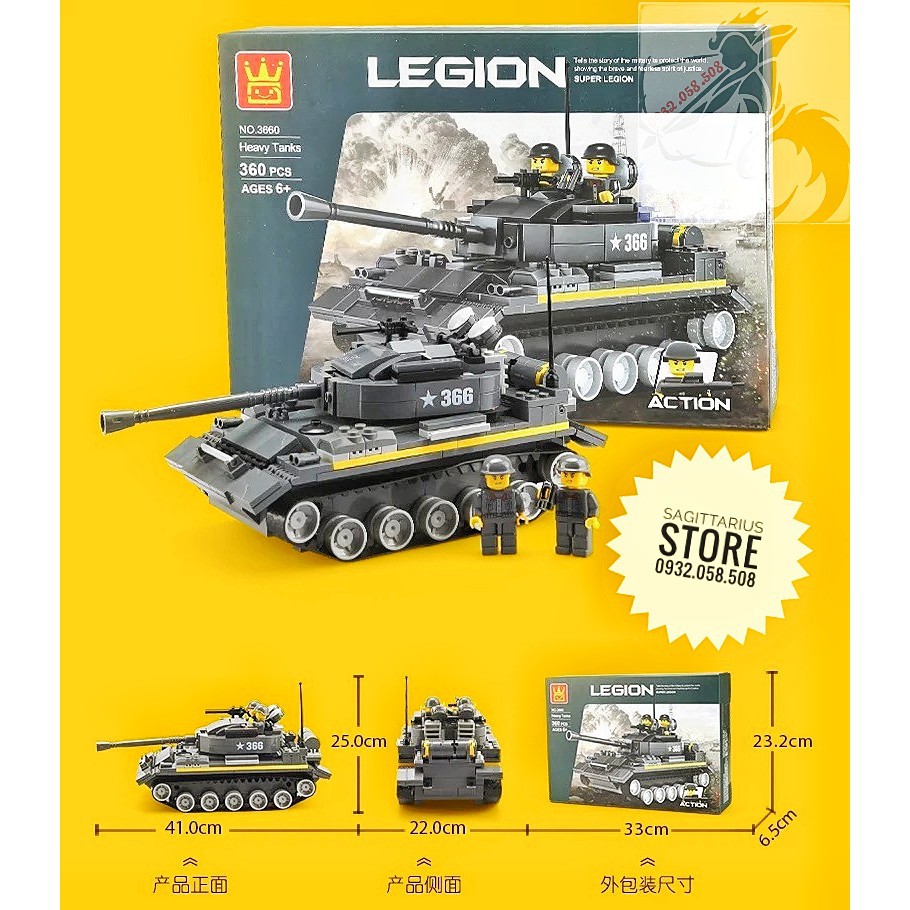 Lego Wange 3660 Lắp Ráp Xe Tăng Hạng Nặng - Heavy Tank ( 360 Mảnh )- Hàng có sẵn