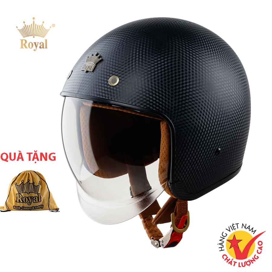 Mũ bảo hiểm 3/4 Royal M139 kính âm vân carbon chính hãng size M L XL, bảo hành 12 tháng