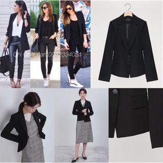 blazer đen dáng ngắn
