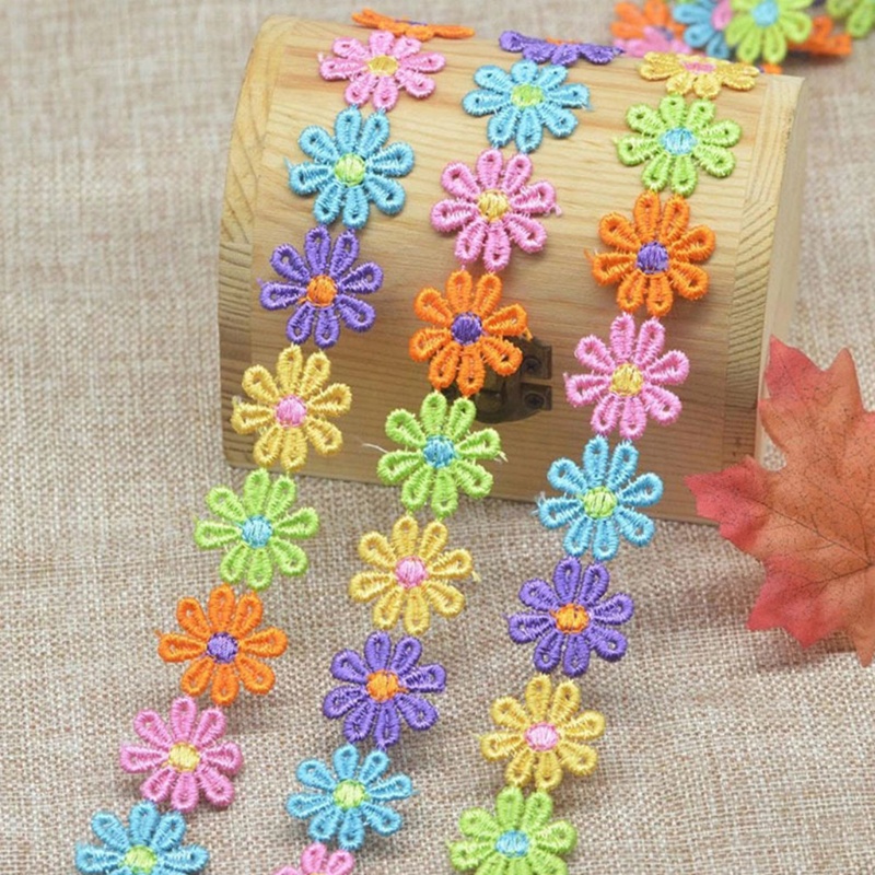 Cuộn Dây Ruy Băng Thêu Ren Hoa Cúc Nhiều Màu Dài 15 Yards Dùng Trang Trí DIY