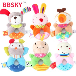 BBSKY Baby Toy Stuffed Toys Cute puppy owl bee rabbit cartoon animal hand ring baby plush toy rattle Toy