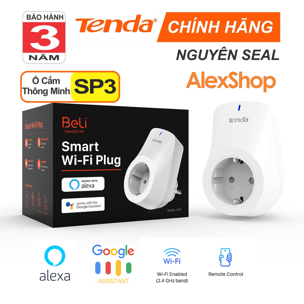 🔥10.10🔥Ổ Cắm Điện Wifi Thông Minh Tenda SP3 Thích Hơp Hỗ Trợ Giọng Nói, Điều Khiển Từ Xa Bằng Apps