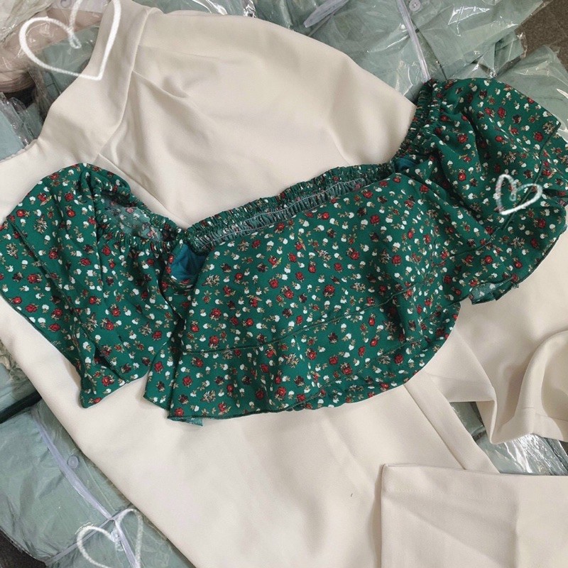 SET CROP BẸT VAI HOA + Quần SUÔNG TRẮNG | BigBuy360 - bigbuy360.vn