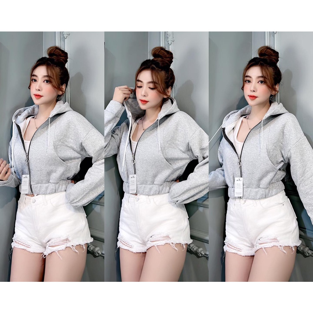 Áo Khoác Croptop Lửng Nữ Mẫu Kiểu Chống Nắng Có Nón Trùm Đầu Tiện Lợi Hàng QC VNXK
