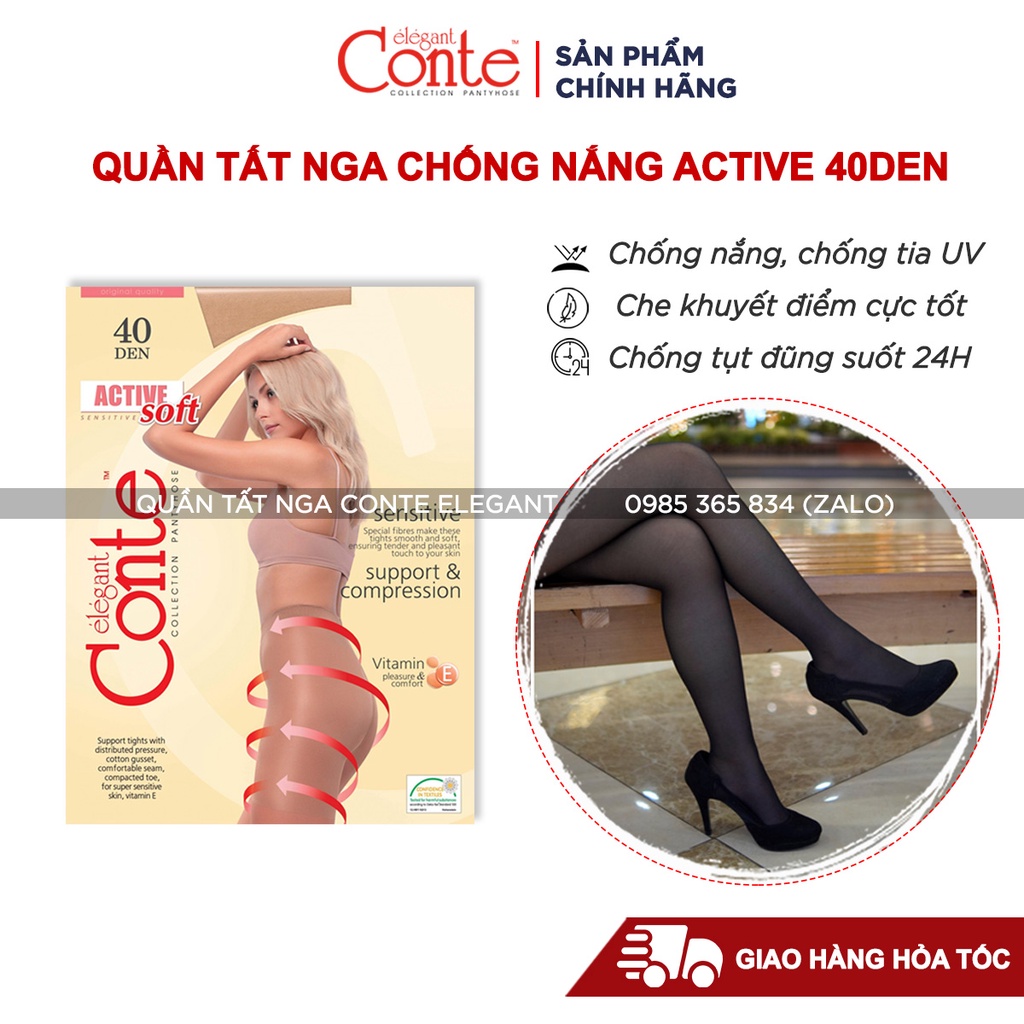 Quần tất Nga Active 40D CONTE siêu dai, chống nắng, thon gọn, màu đen màu da cát cháy, nhập khẩu chính hãng - Contevn
