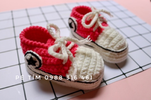 Giày len handmade/ giày bata Converse hồng dâu