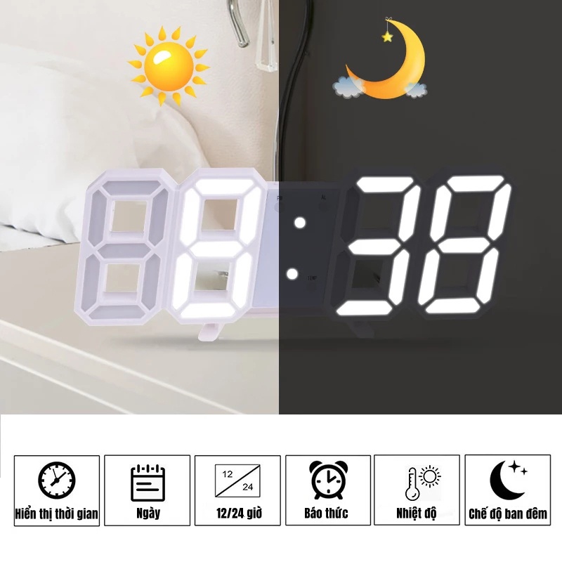 Đồng hồ treo tường trang trí Đồng hồ thông minh Để Bàn Cao Cấp Smart Clock nhiều chức năng báo thức, nhiệt độ vv