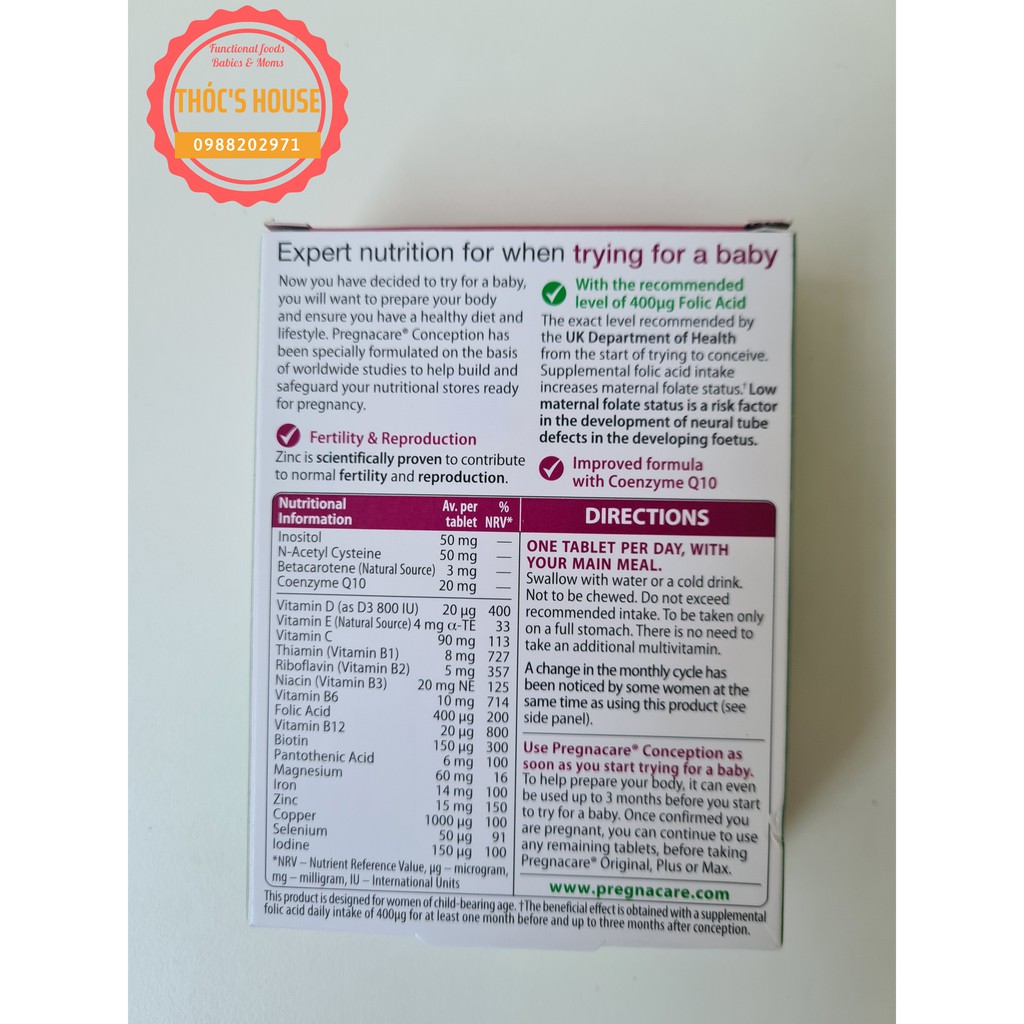Vitamin pregnacare tăng khả năng thụ thai cho nữ giới