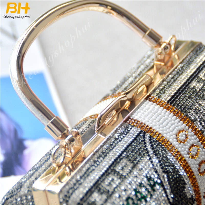 Túi Xách Đeo Vai Hình Trụ Nhỏ Đính Kim Cương Giả Thời Trang Dự Tiệc Cho Nữ