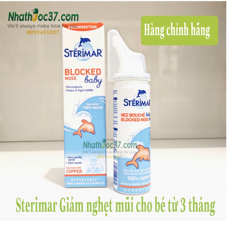 Xịt mũi Sterimar Hypertonic giảm nghẹt mũi cho trẻ em trên 3 tháng và người lớn