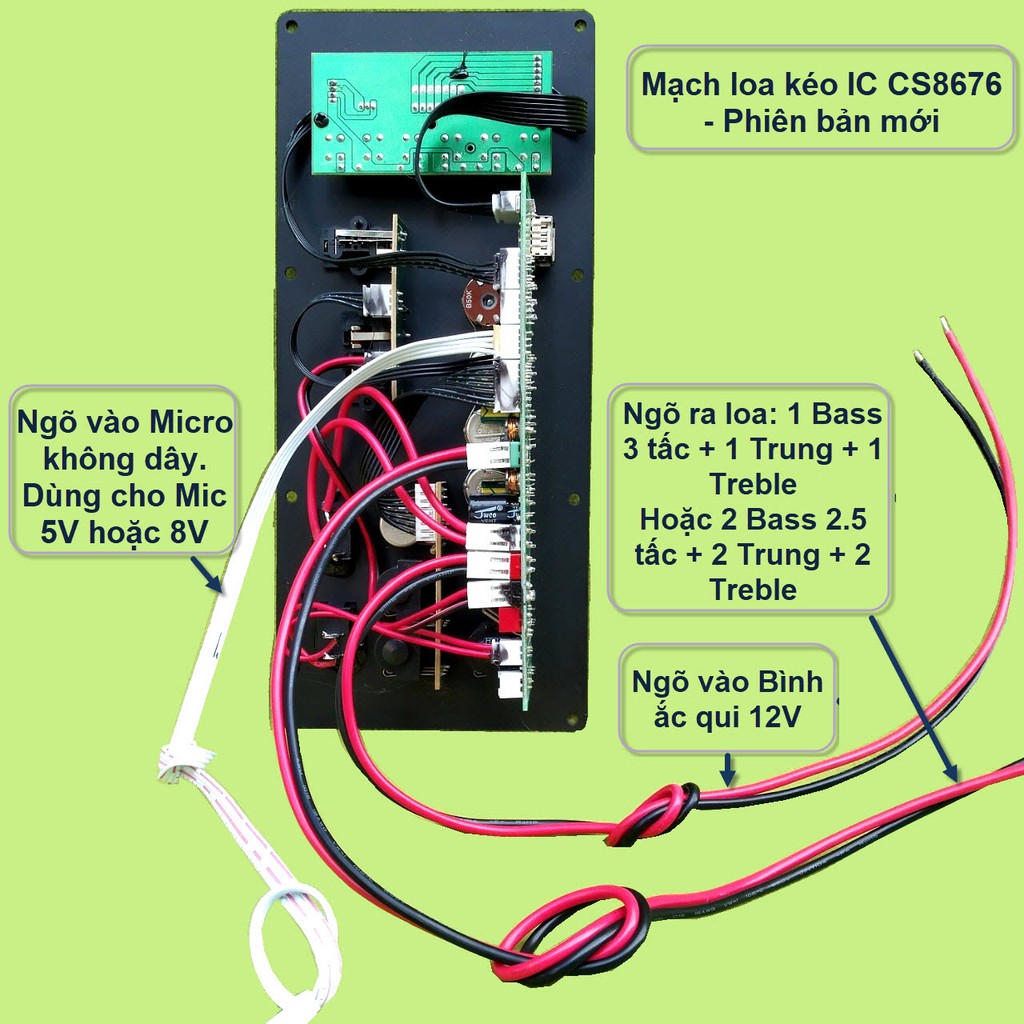 Mạch loa kéo CS8676 kèm micro và led nháy theo nhạc