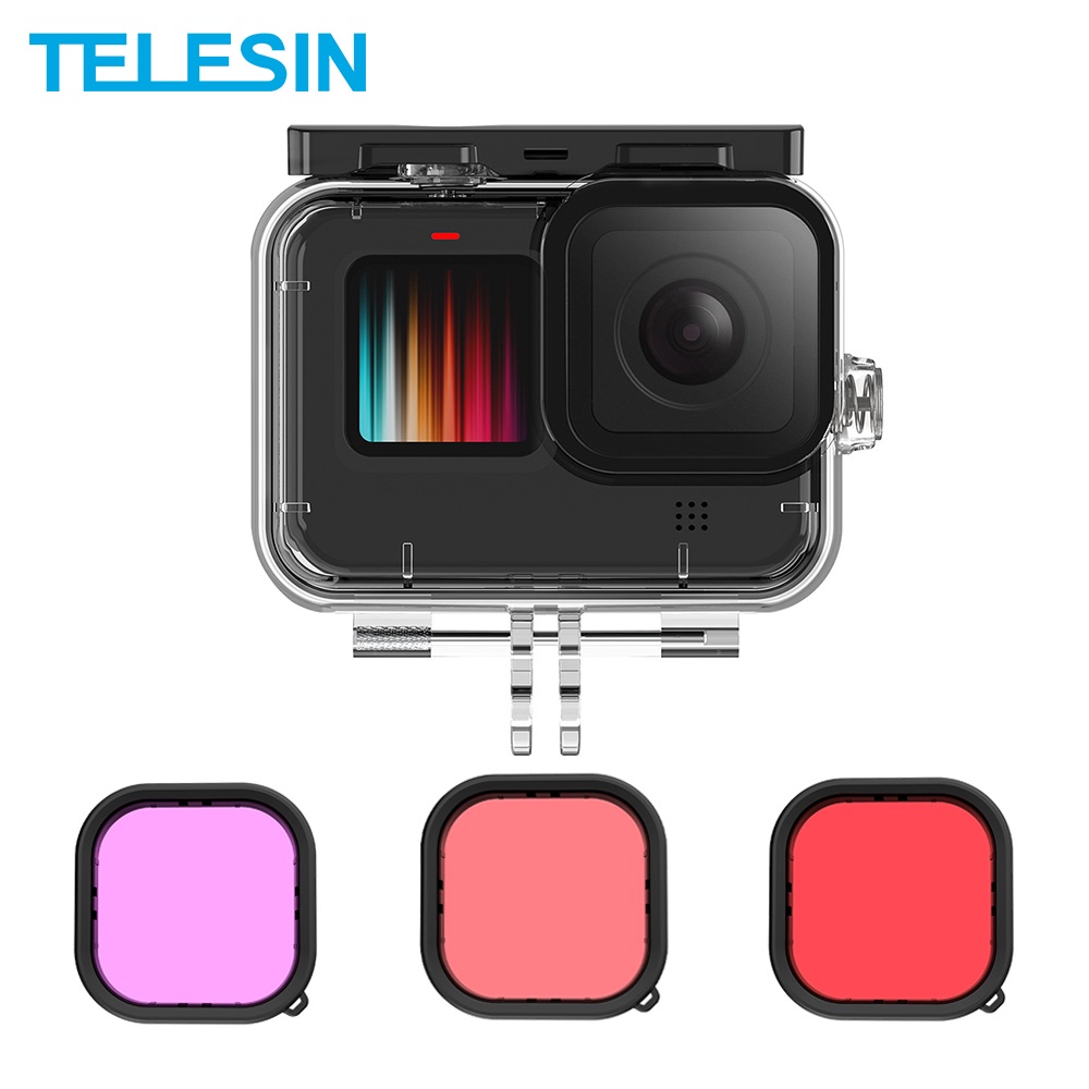 Telesin Ốp Kính Cường Lực 50M Chống Thấm Nước Màu Đen Cho GoPro Hero 9 10 11