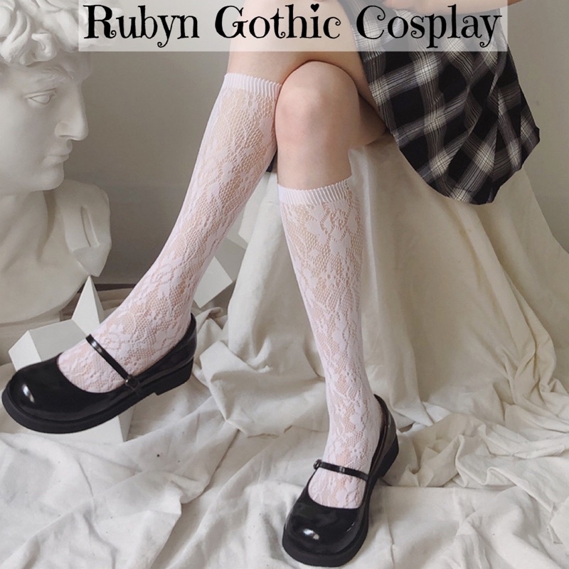 Tất Ren Lolita bắp chân hình hoa, tất gothic, tất lolita ren08