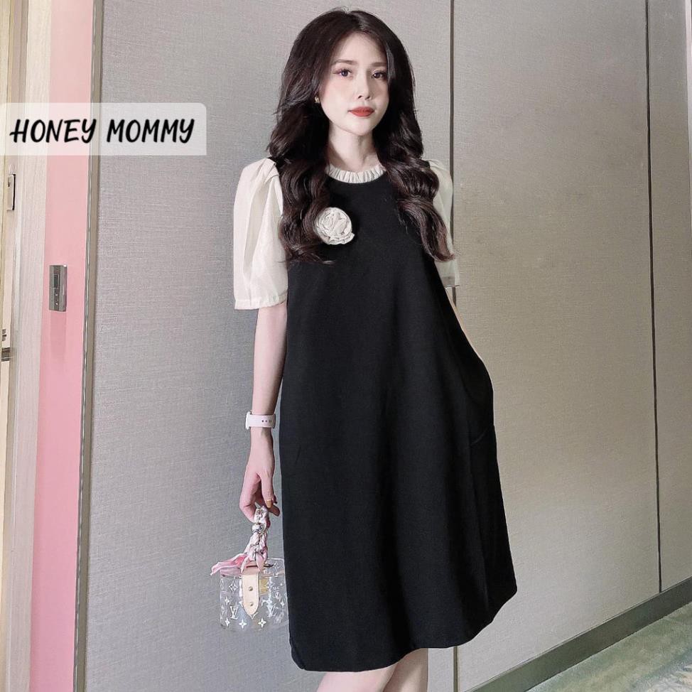 Váy Bầu Hè Công Sở Tay Voan Đính Hoa Ngực Sang Chảnh HD2610 Honey Mommy Đầm Bầu Công Sở Hè ✓ ཾ