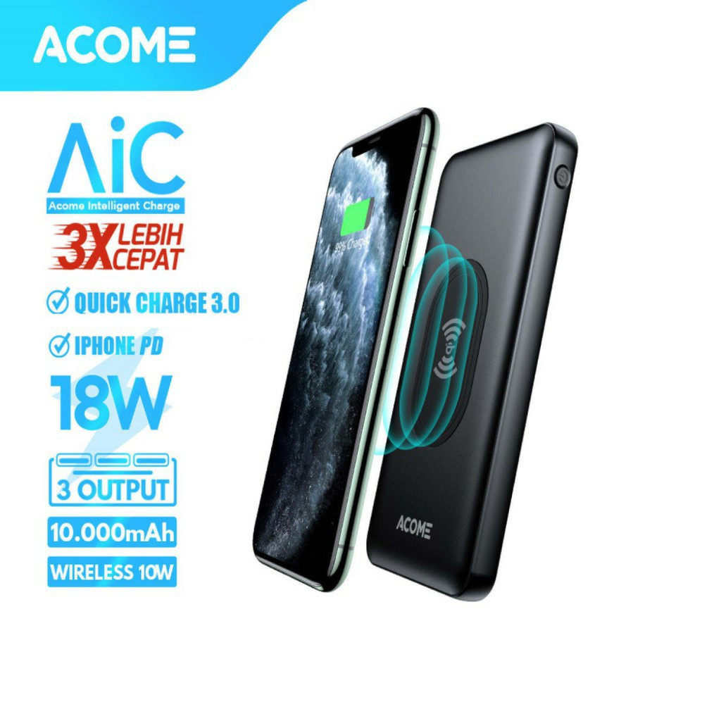 Pin Sạc Dự Phòng 10.000mAh ACOME AP106 Sạc Không Dây - Hàng Chính Hãng