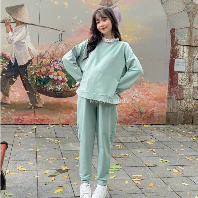 Bộ bầu thu đông chất nỉ Aidenshop Bộ đồ bầu dài ấm