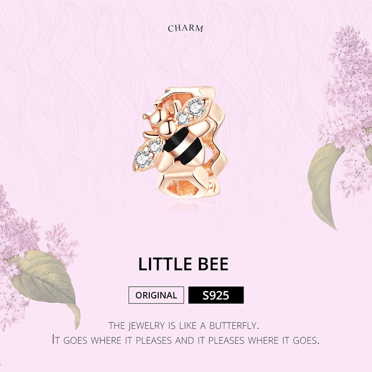 Hạt Charm Bamoer BSC371 Hình Chú Ong Nhỏ Màu Vàng Đồng Bằng Bạc 925 Thật Dùng Để Làm Vòng Tay Nữ