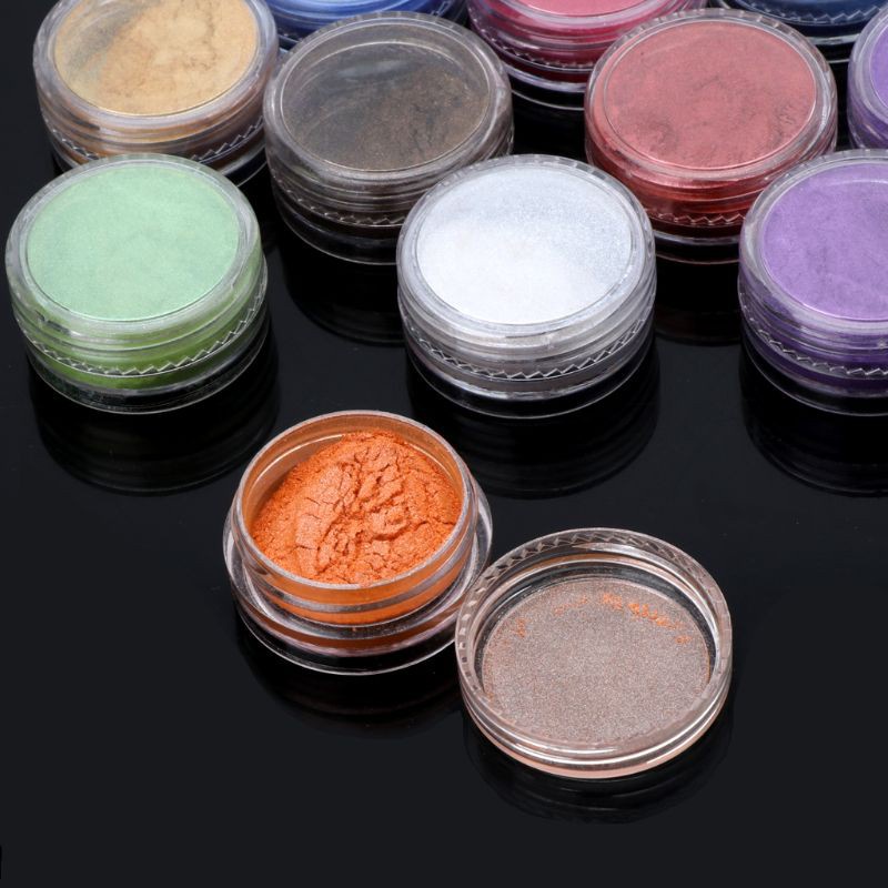 Set 12 lọ bột màu ngọc trai resin mica nhuộm slime/ xà phòng/ nến/ trang sức tiện dụng