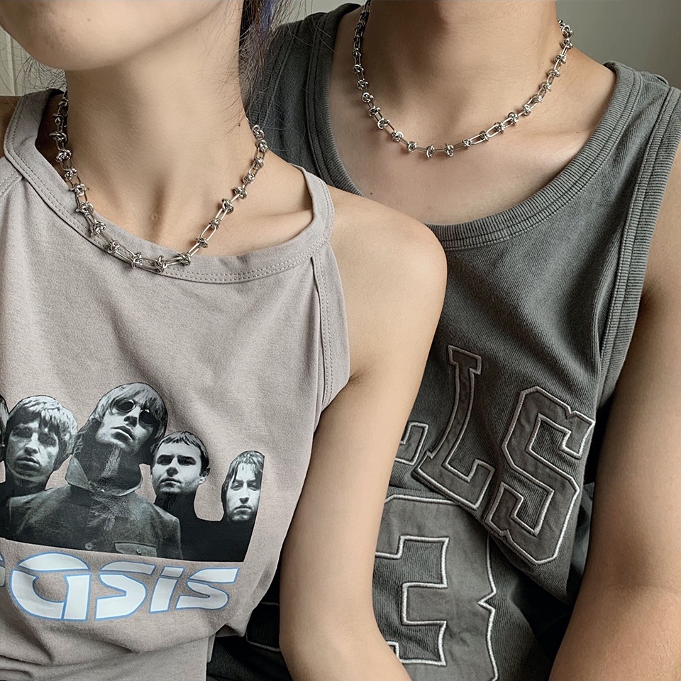 Vòng Cổ Dây Xích Bằng Thép Phong Cách Punk Âu Mỹ Cá Tính Dành Cho Nam Nữ