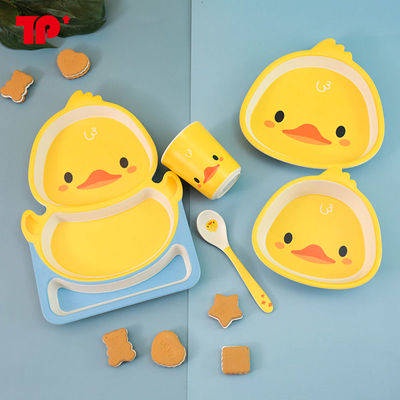 bếp đa dùng Vịt nhỏ màu vàng Girl Heart Food Food Bowl Tre sợi chống rơi trẻ em Phim hoạt hình Bộ đồ ăn Hàn Quốc Bộ đ