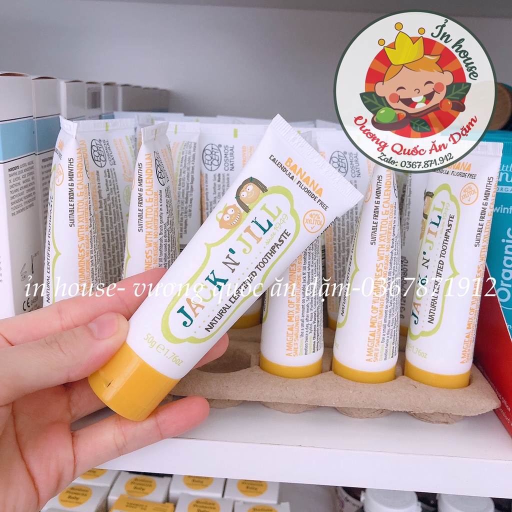 Kem đánh răng cho bé hữu cơ Jack N' Jill Úc Organic chính hãng, cho bé trên 6 tháng, có thể nuốt