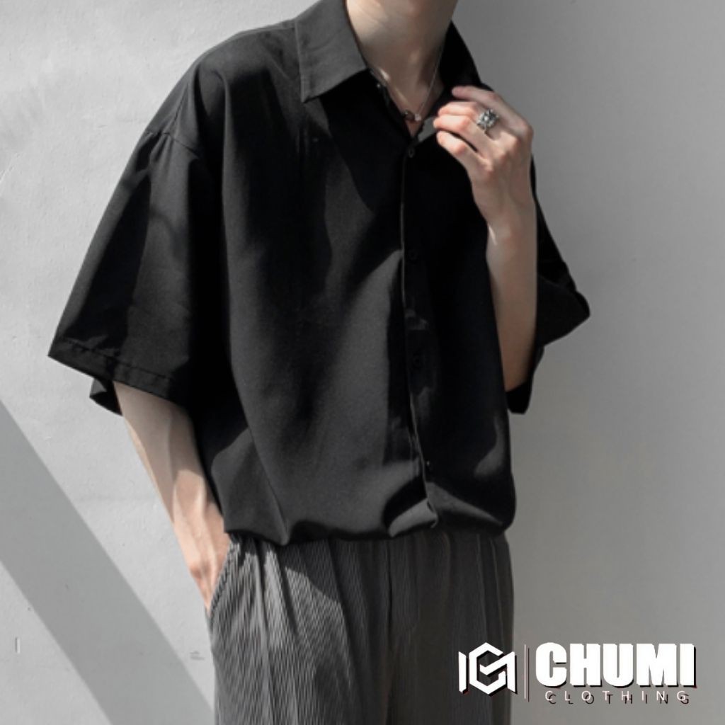 Áo sơ mi tay lỡ CHUMI unisex basic nam nữ vải lụa phong cách hàn quốc ullzang cm028
