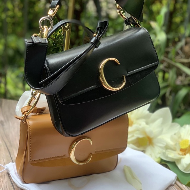 Túi Chloe C double carry bag màu nâu da bò