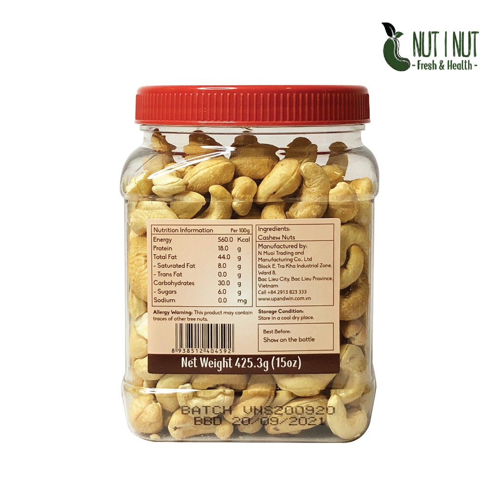 Hạt điều NUT I NUT nguyên hạt sấy tự nhiên hũ 425.3 gram