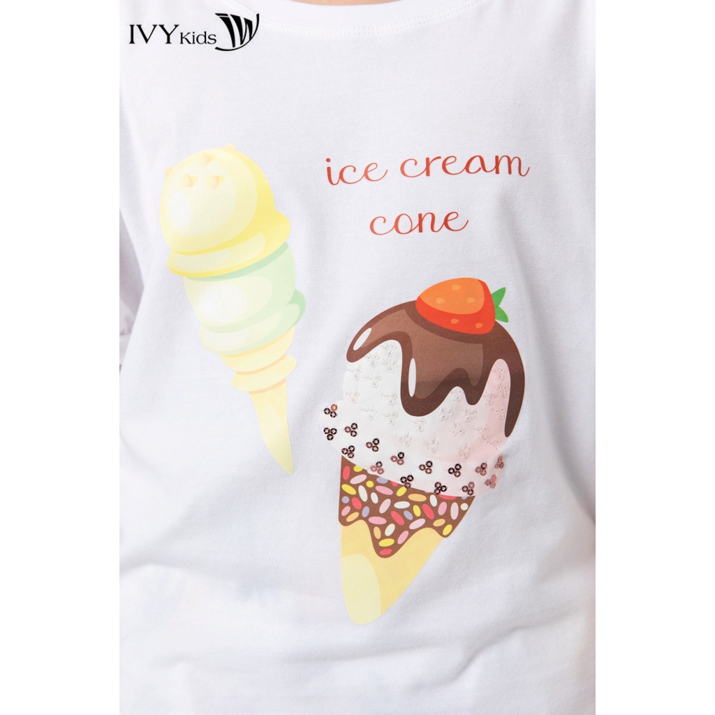 [NHẬP WABRTL5 GIẢM 10% TỐI ĐA 50K ĐH 250K ]Áo thun bé gái in hình ice cream cone IVY moda MS 57G1312