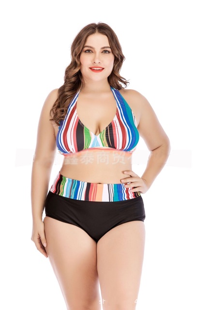 Bộ bikini big size áo yếm sọc dọc 7 màu không thấm nước size 75-105kg
