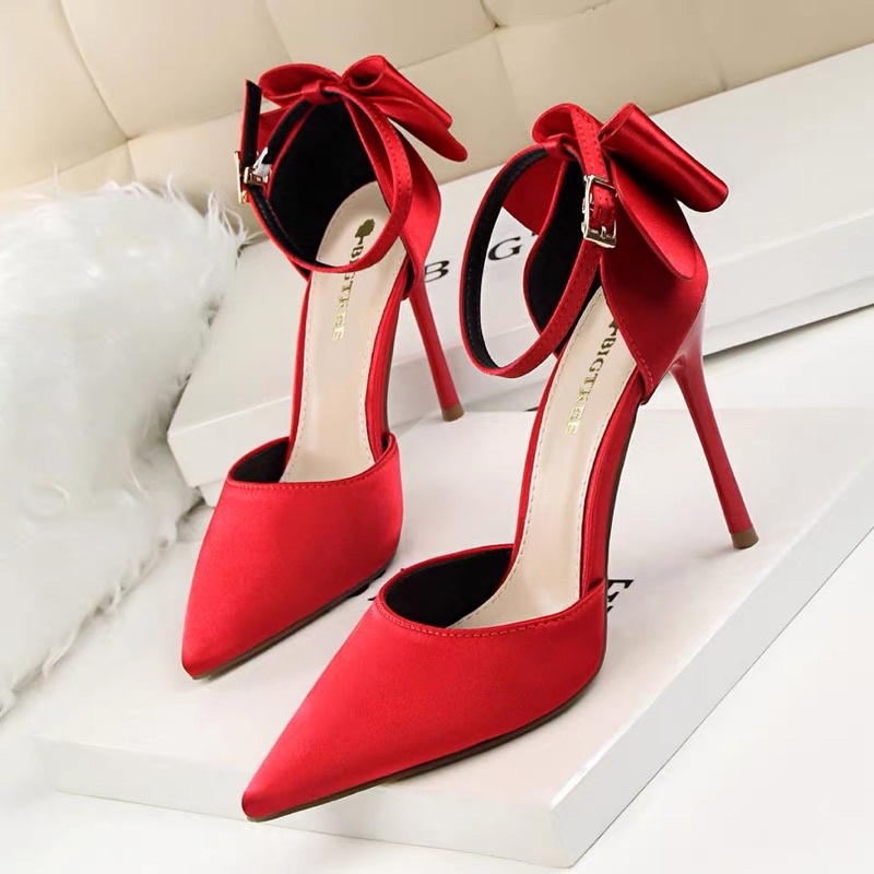 (HÀNG CÓ SẴN)5196-1 Giày cao gót mũi nhọn nơ sau bigsize 34-43