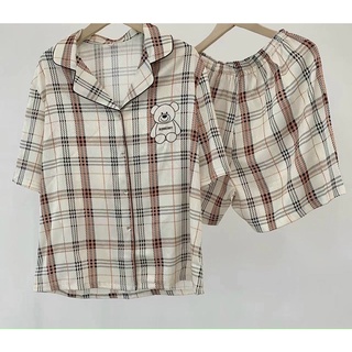 PYJAMA CỘC ĐÙI LỤA XƯỚC GẤU CARO XINH