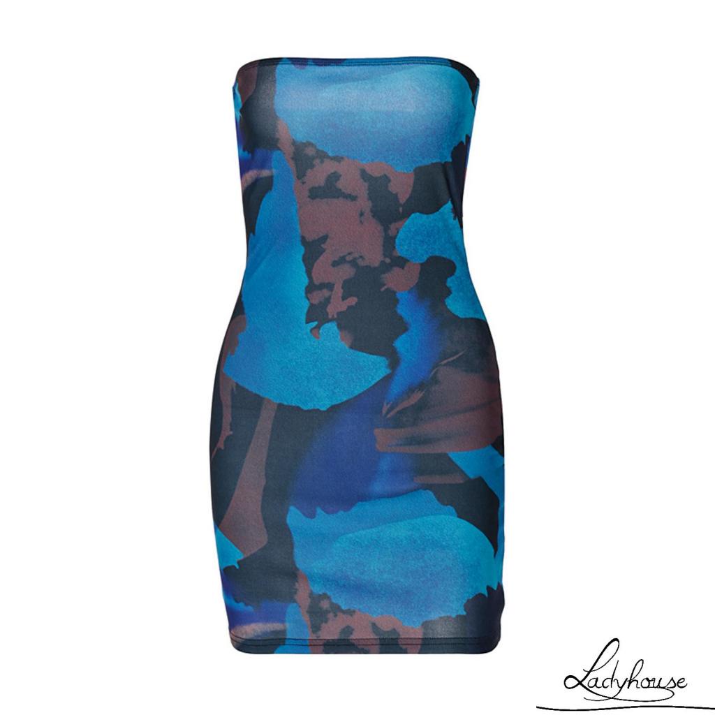 LDD-Women´s Bodycon Mini Dress, Fashion Sleeveless Strapless Abstract Print Tube Dress