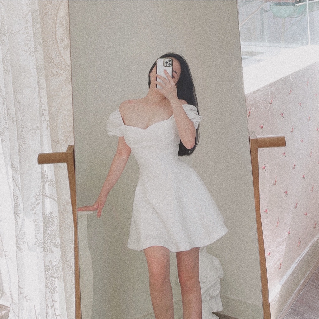 Đầm dáng xòe mini tay bồng chất lượng Emilyshop ulzzang