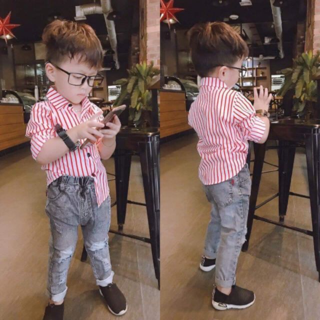 Áo sơ mi cho bé trai 8-30kg ,mẫu kẻ cho bé