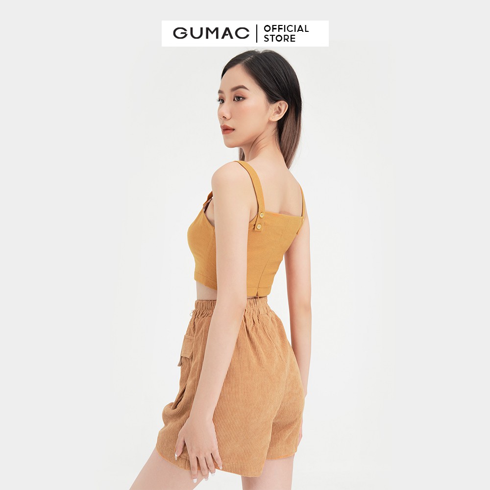 Quần short nữ phối túi hộp GUMAC màu nâu đủ size, phong cách năng động QB427
