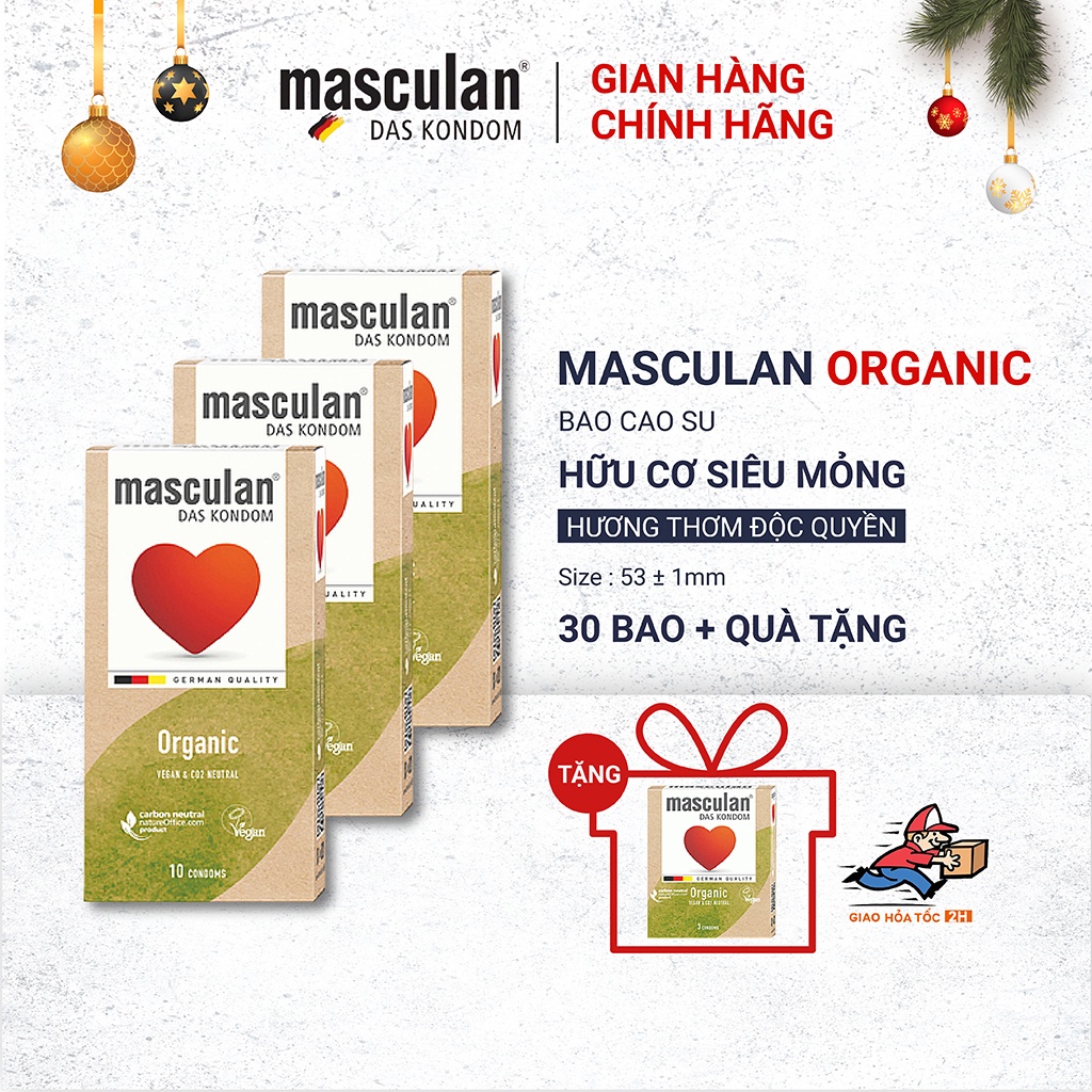 Combo 3 Hộp Bao Cao Su Masculan Organic - Hữu cơ - Siêu mỏng - Mang lại cảm giác chân thật - Tặng Hộp 3 Bao Cùng Loại