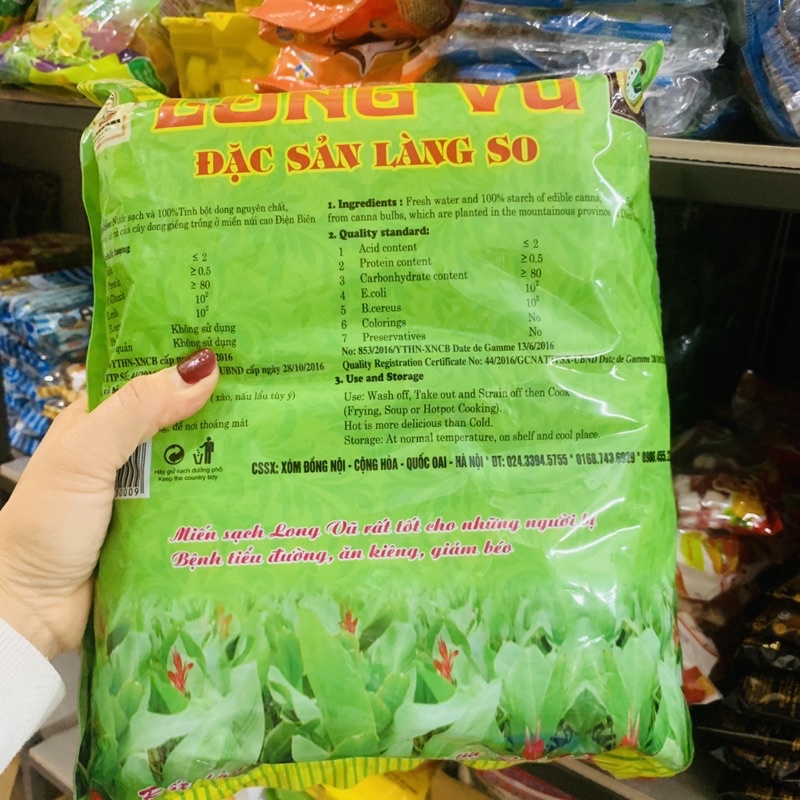 Miến Dong Long Vũ Gói 500g, sợi nhỏ giòn dai