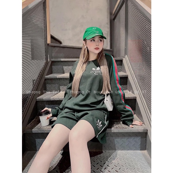 BỘ NỈ GC XANH LÁ SỌC TAY