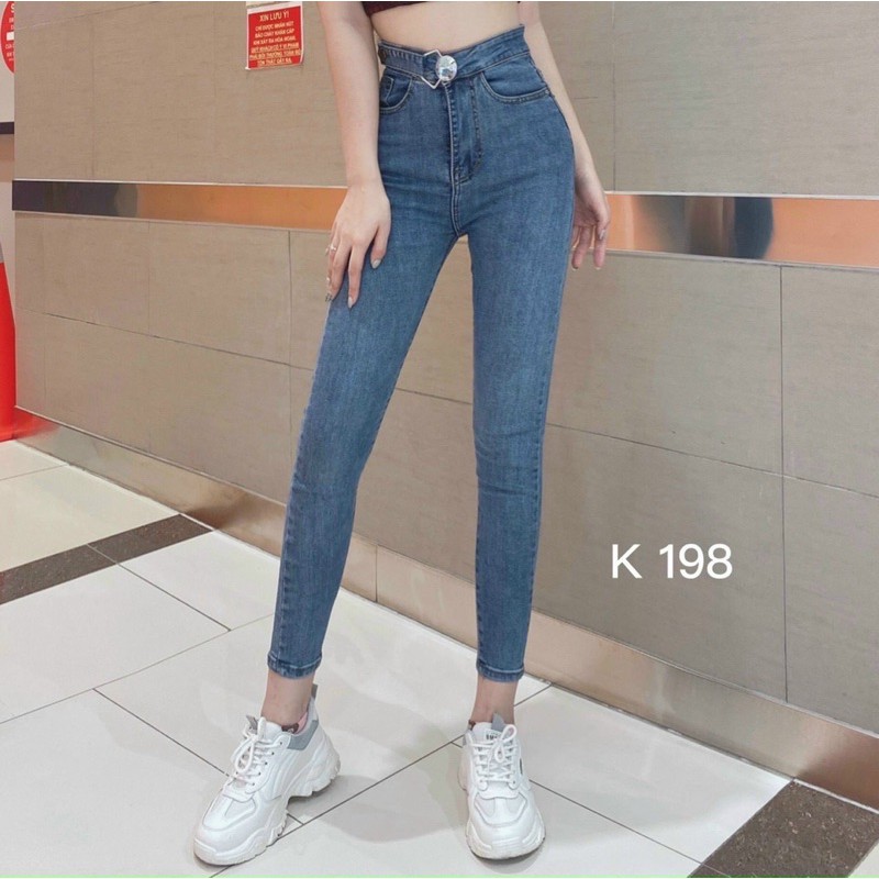 Quần jeans ôm body lưng siêu cao nút kiểu,quần bò nữ co giản