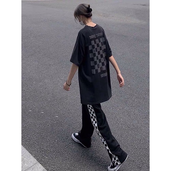 Áo Thun In Hình Bàn Cờ Nữ [FREESHIP]  Phông ngắn tay lỡ form rộng in hình ban cờ kiểu dáng vintage cá tính Ulzzang