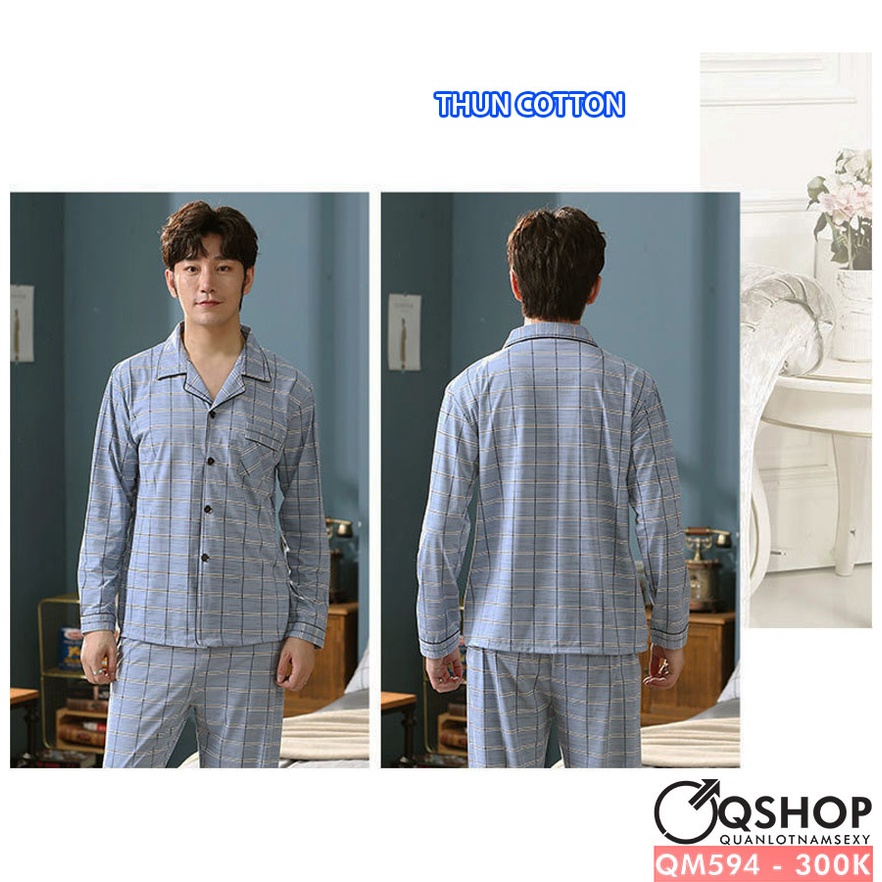 Bộ đồ pijama nam thun cotton tay dài cao cấp QSHOP QM593 - QM594 - QM595 - QM596 - QM597