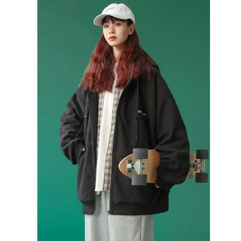 Mới Áo Khoác Hoodie Thể Thao Dáng Rộng Phối Khóa Kéo Thời Trang Xuân Thu